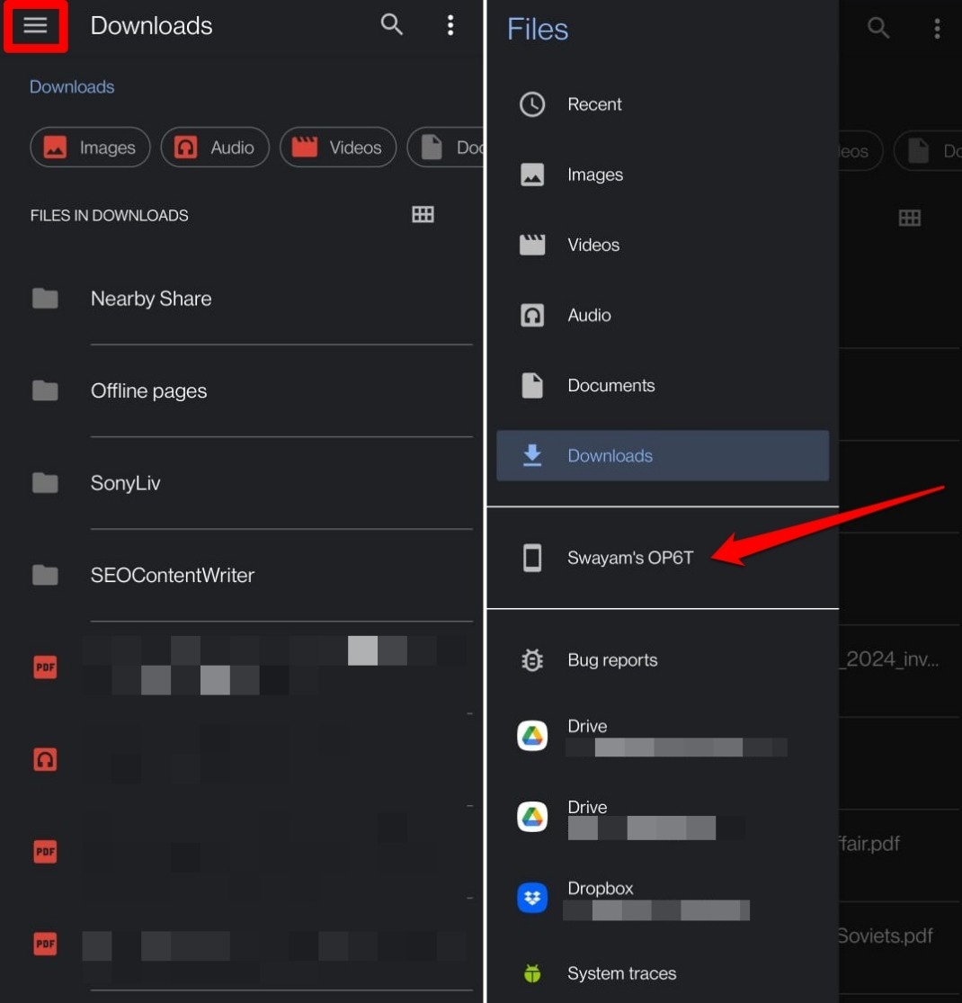 go to phone internal storage on file manager