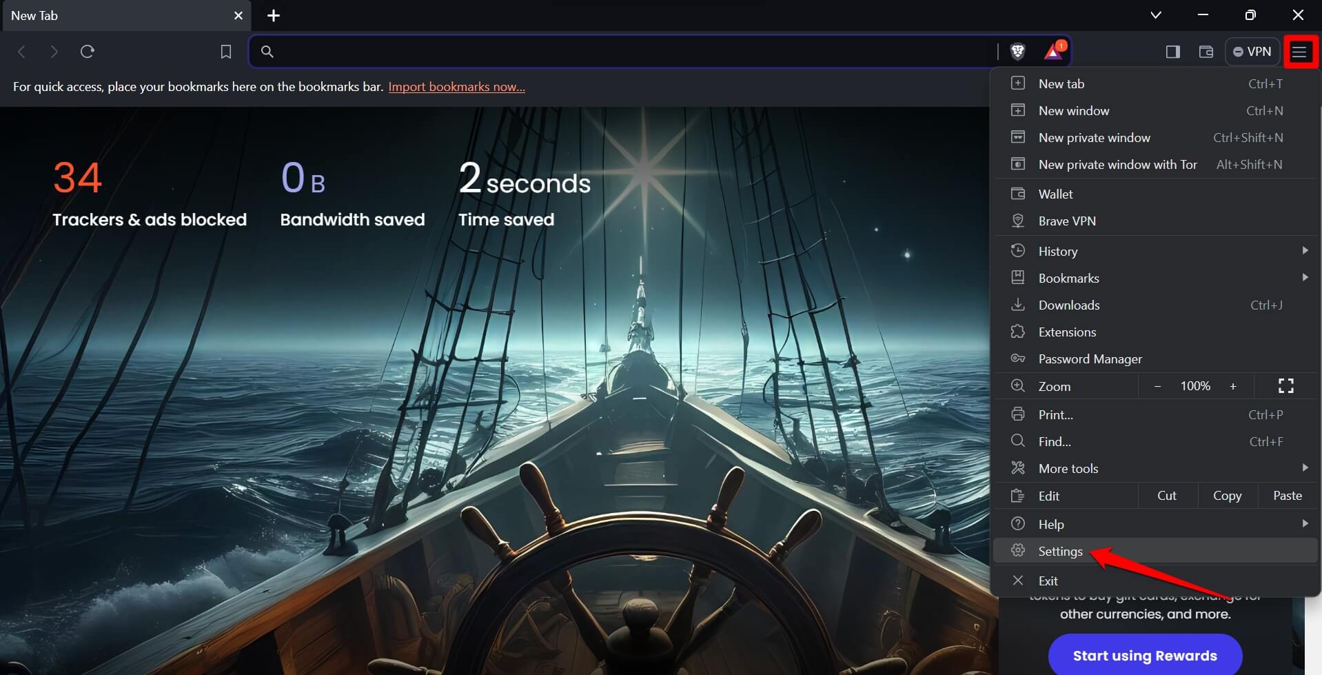 open brave browser settings on the PC