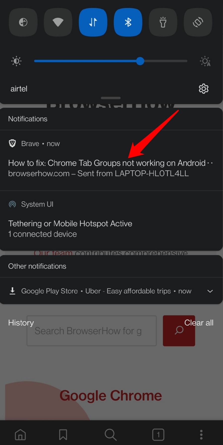 open web link sent to phone via Brave sync