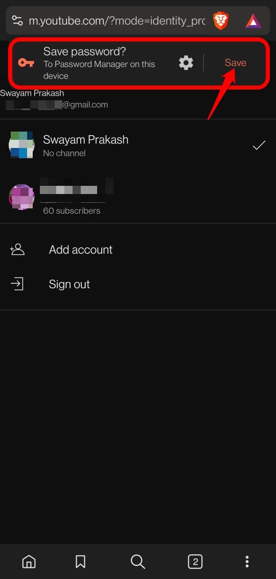 save a password to brave browser on android 