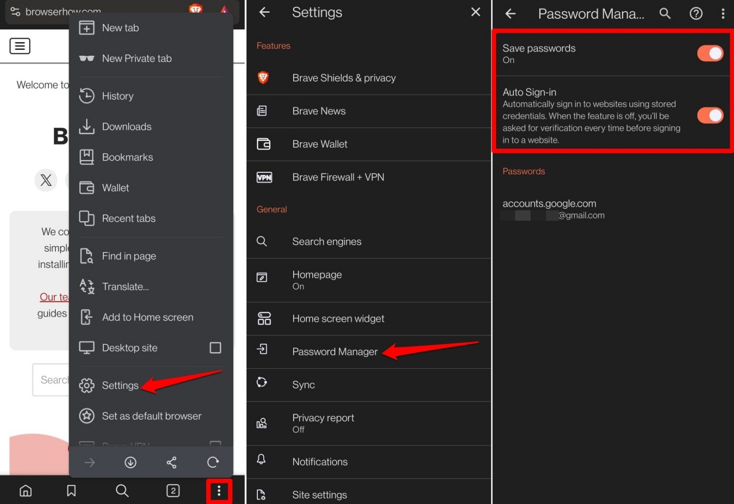 save passwords on Brave browser android