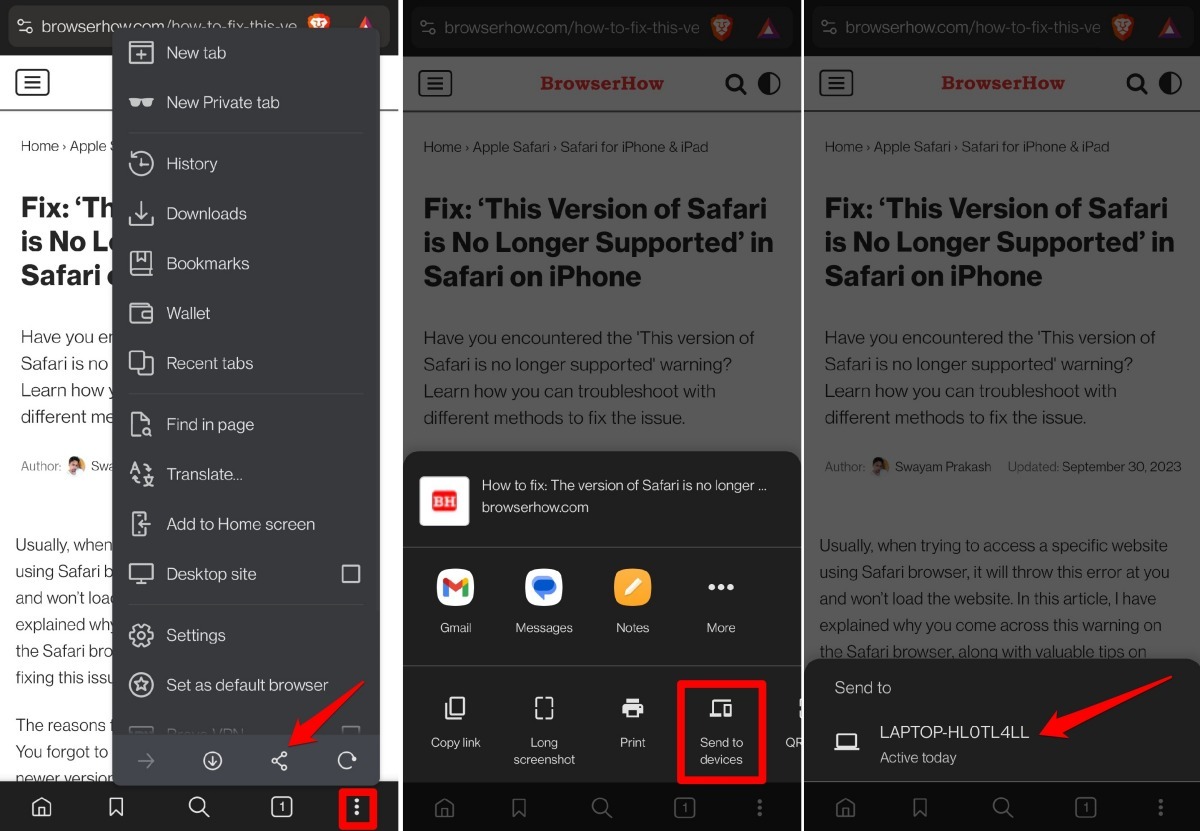 send link from phone in Brave browser to PC