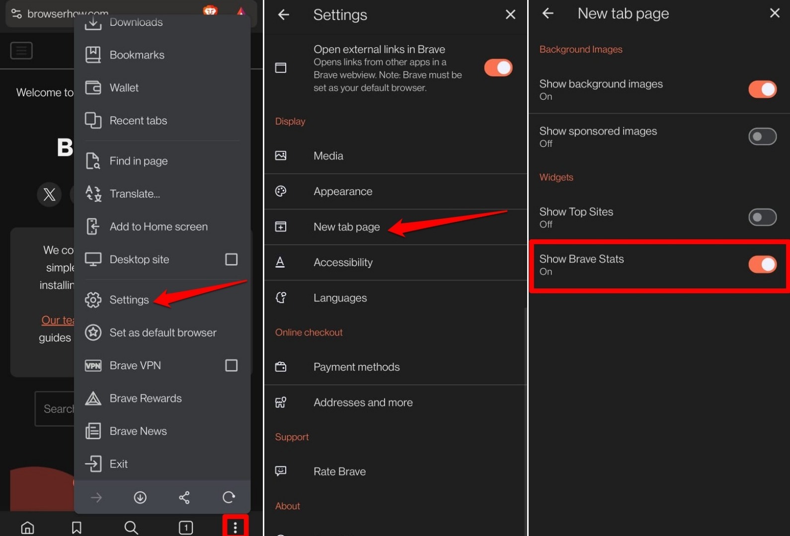 show or hide Brave privacy stats on the Android app