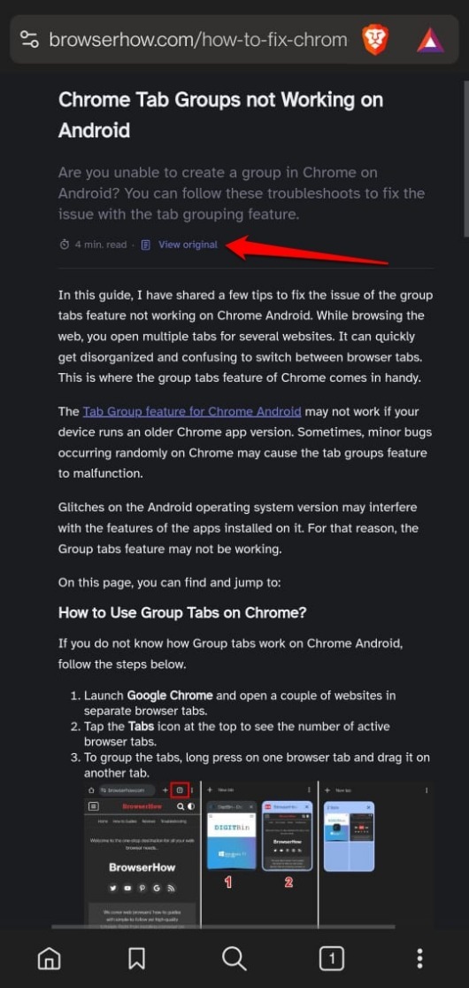 switch to original page view on brave android