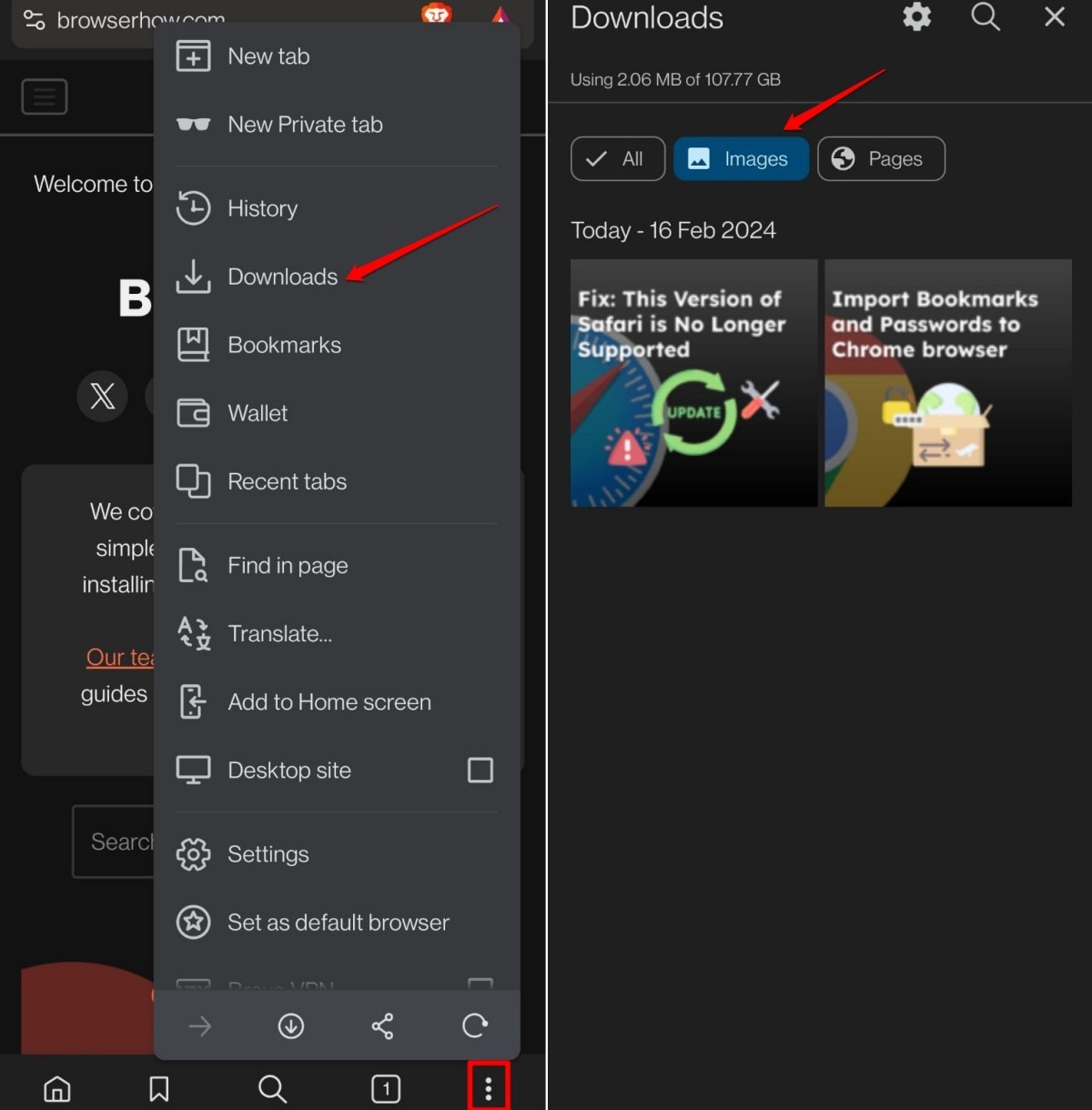 view images downloaded on Brave browser android