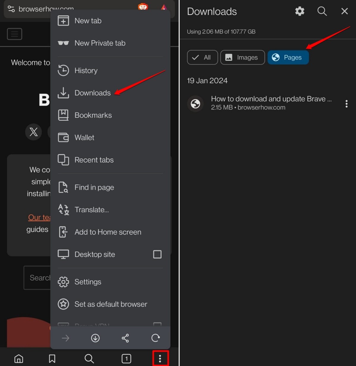 view offline webpages downloaded on Brave browser android