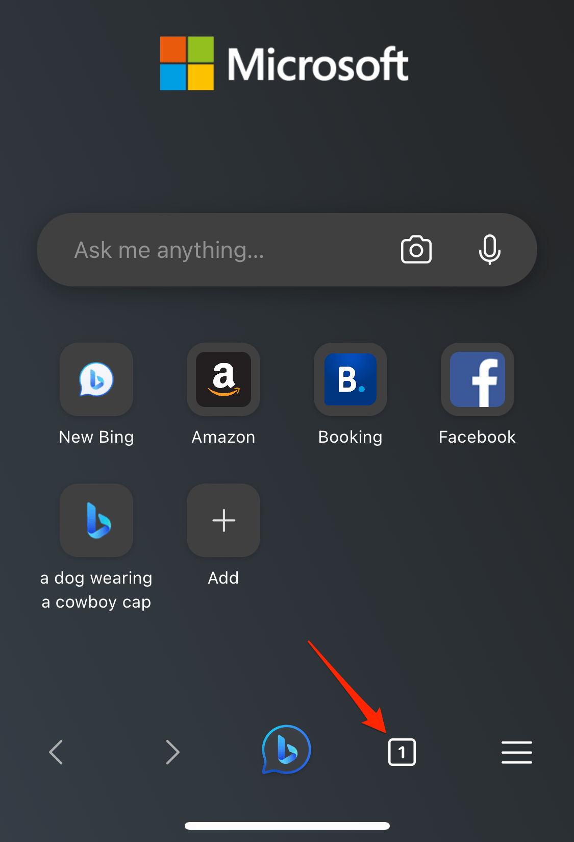 Tabs icon in Edge app on iPhone