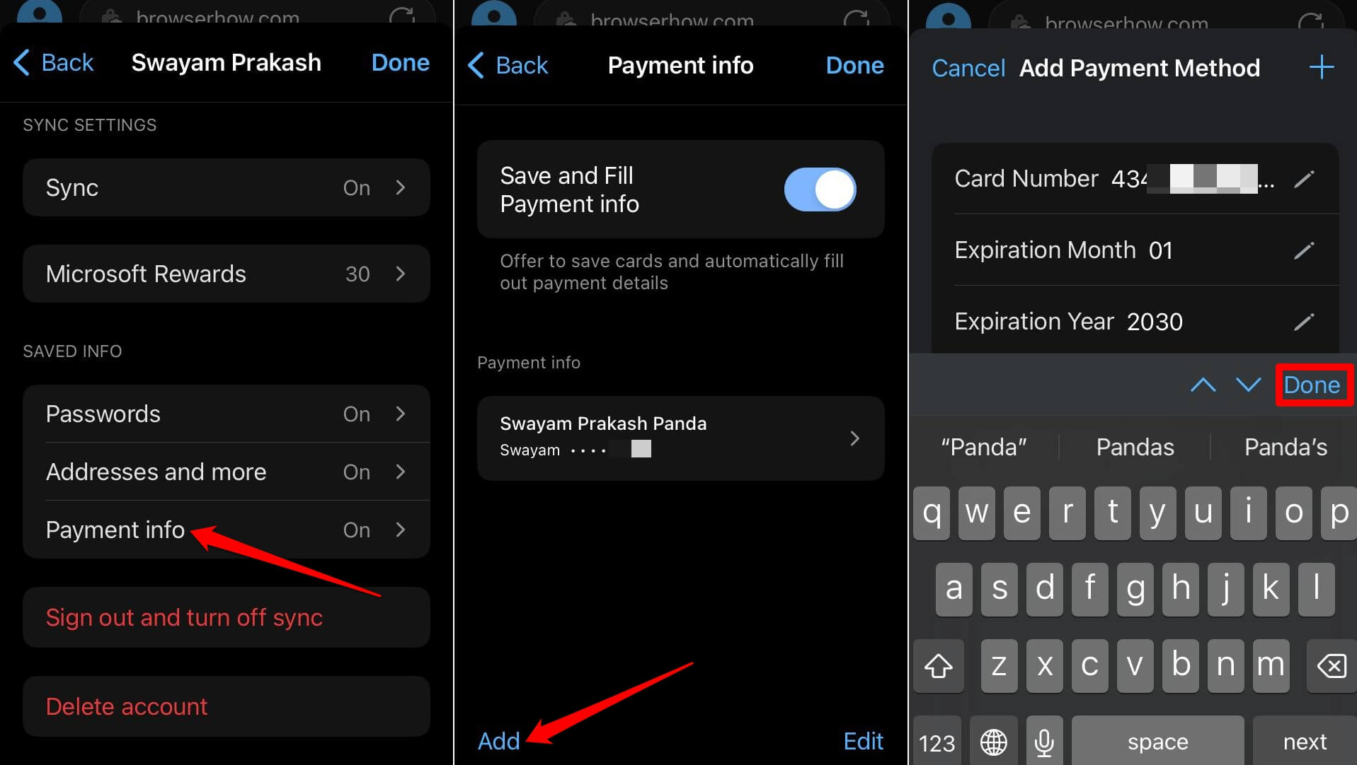 add payment method in Edge iOS