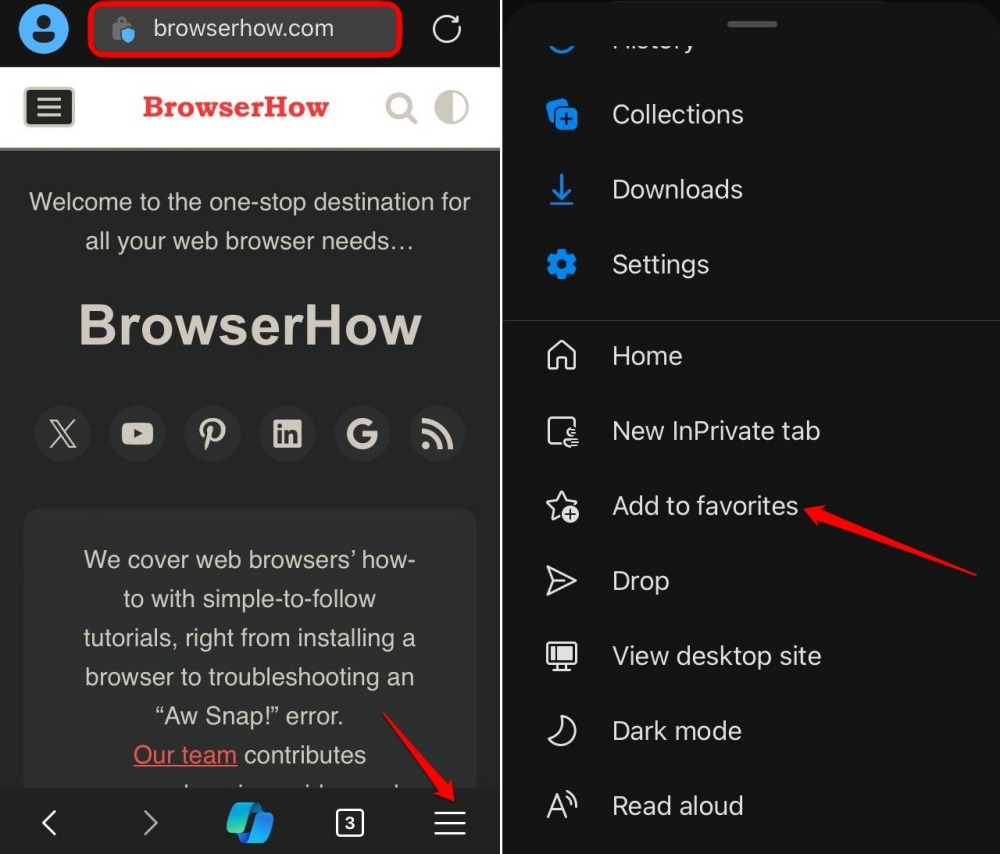 bookmark a page in Edge browser for iPhone