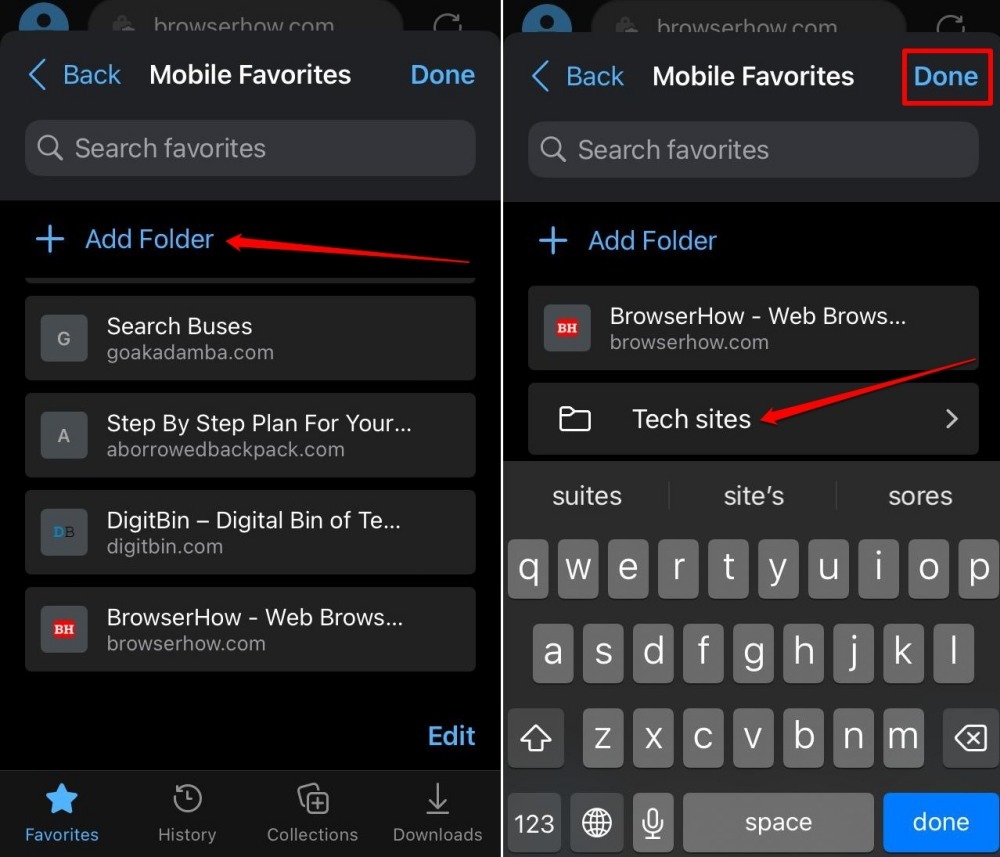 create-a-custom-folder to save bookmarks in Edge browser iPhone