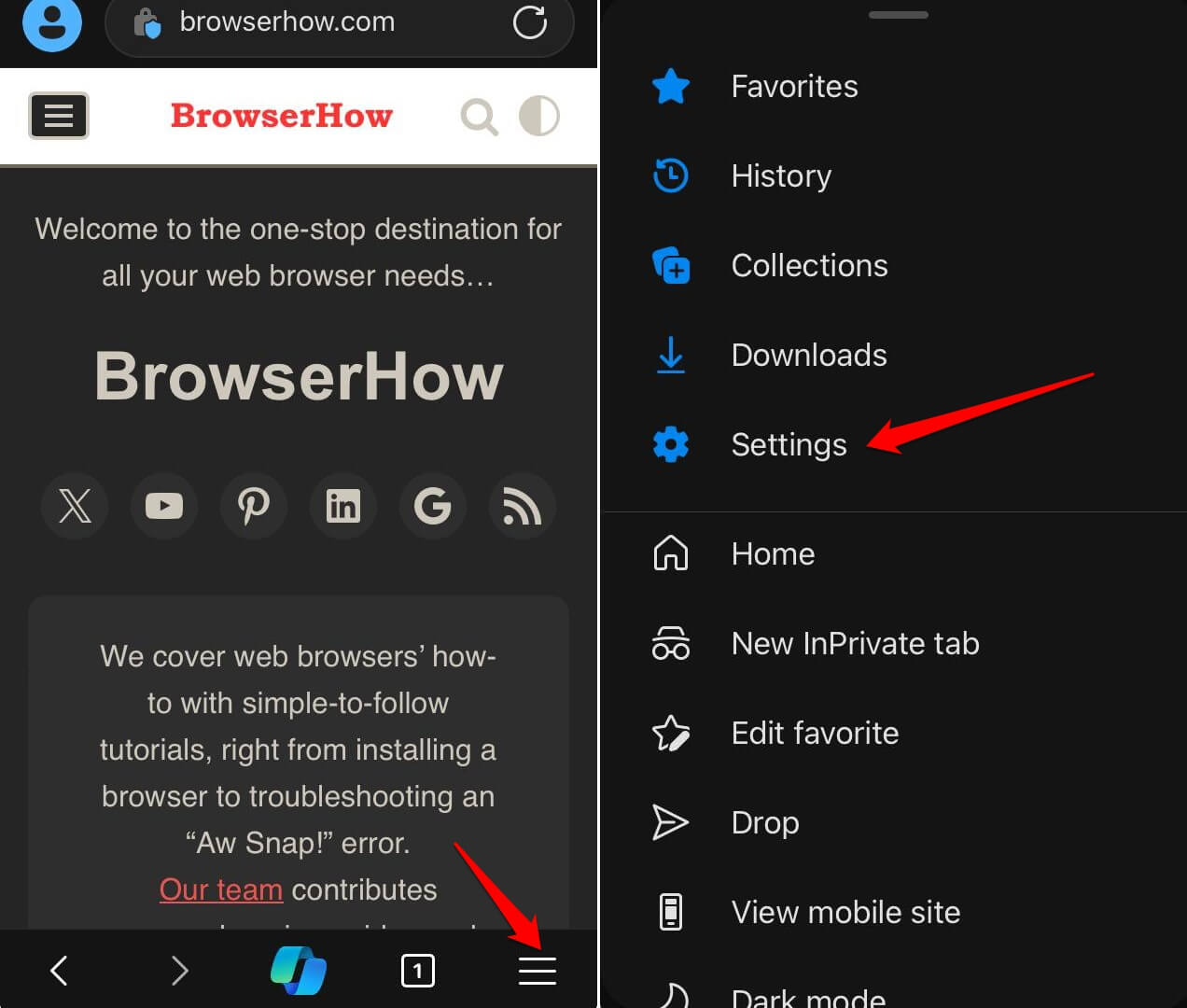 edge browser settings iOS