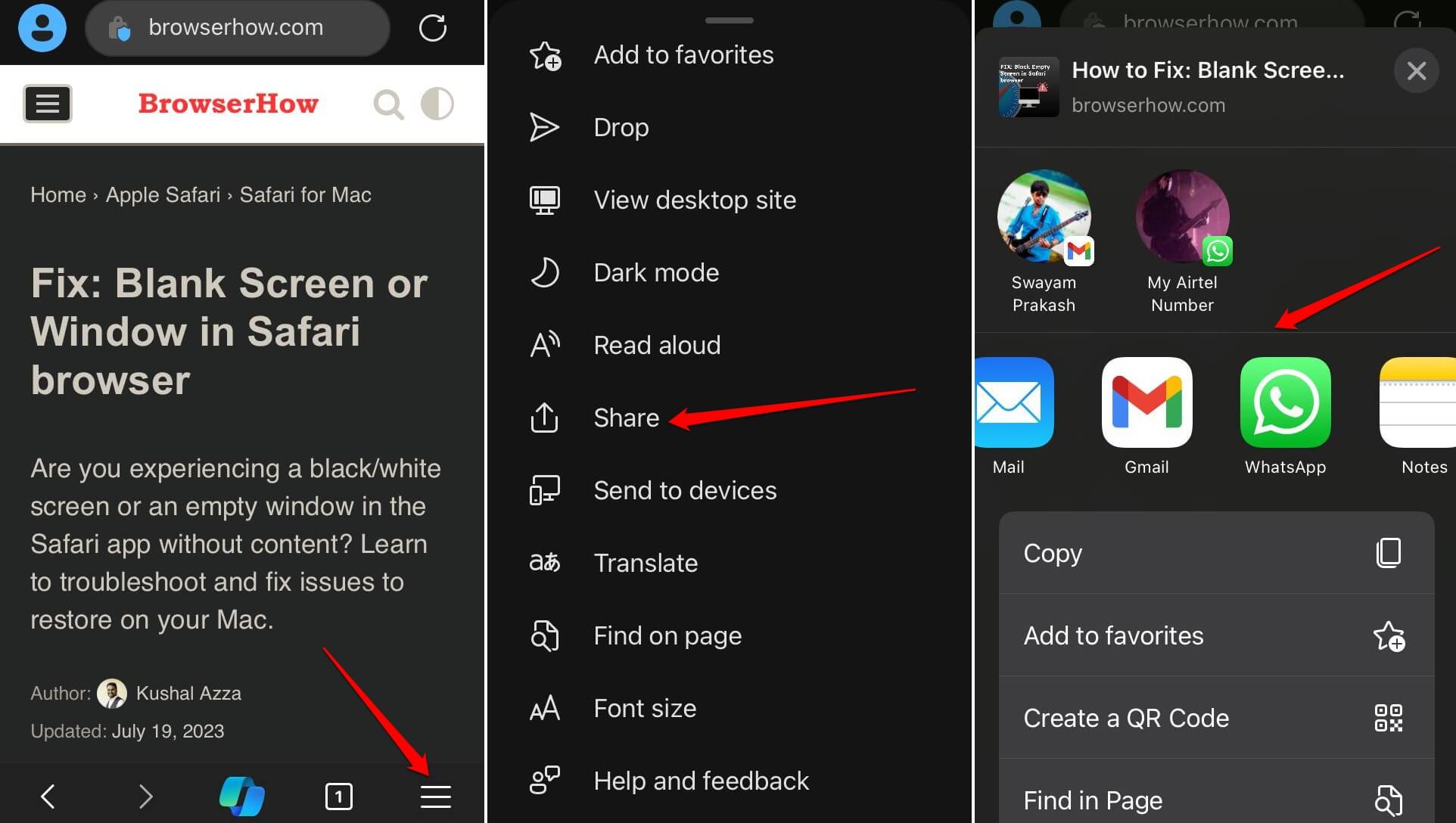 how to share link externally in Edge browser iOS