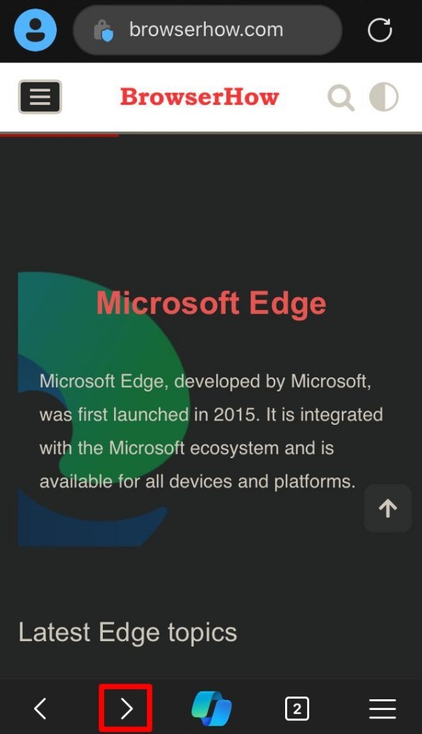 navigate forward in Edge browser for iPhone