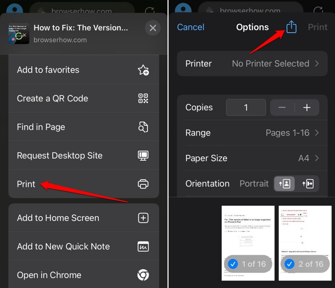 print a webpage in Edge browser iOS