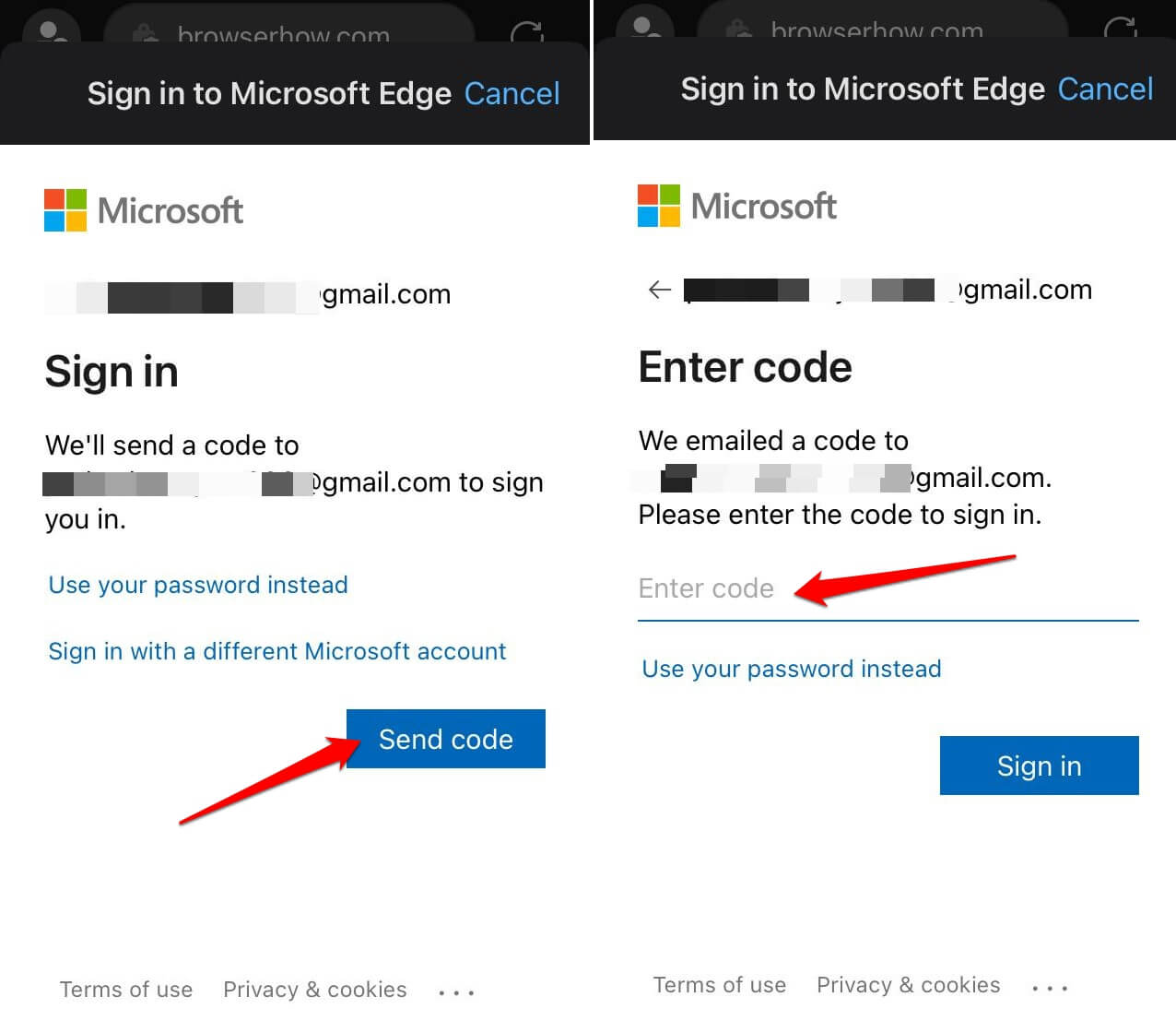 sign into Edge browser from iPhone
