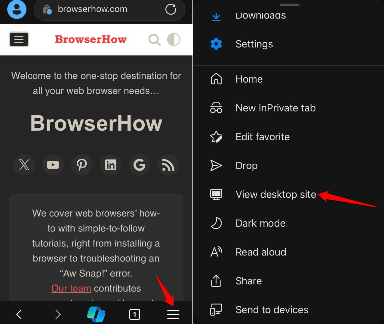 view desktop site in Edge browser iOS