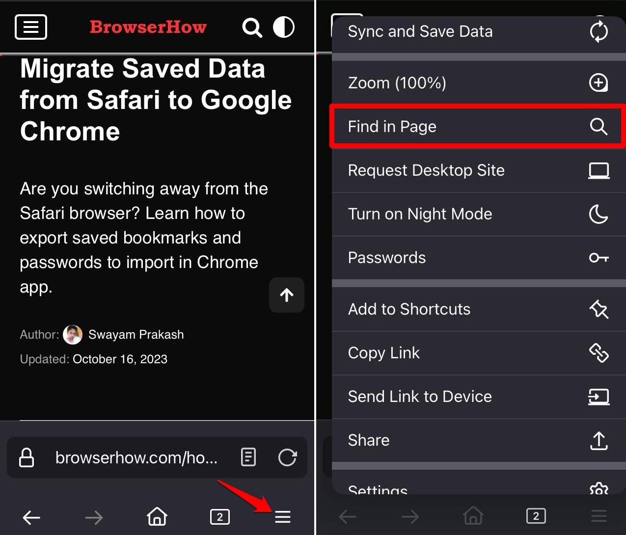 Firefox iOS Find in page feature