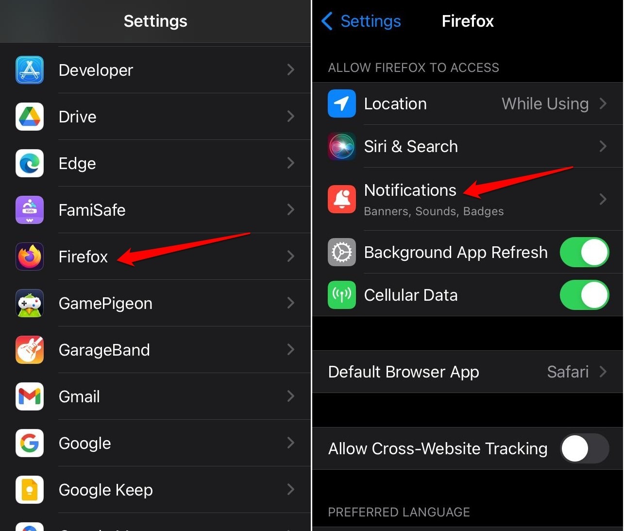 Firefox iOS notification settings