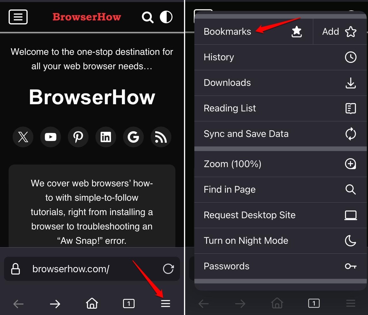 access bookmarks in Firefox iOS