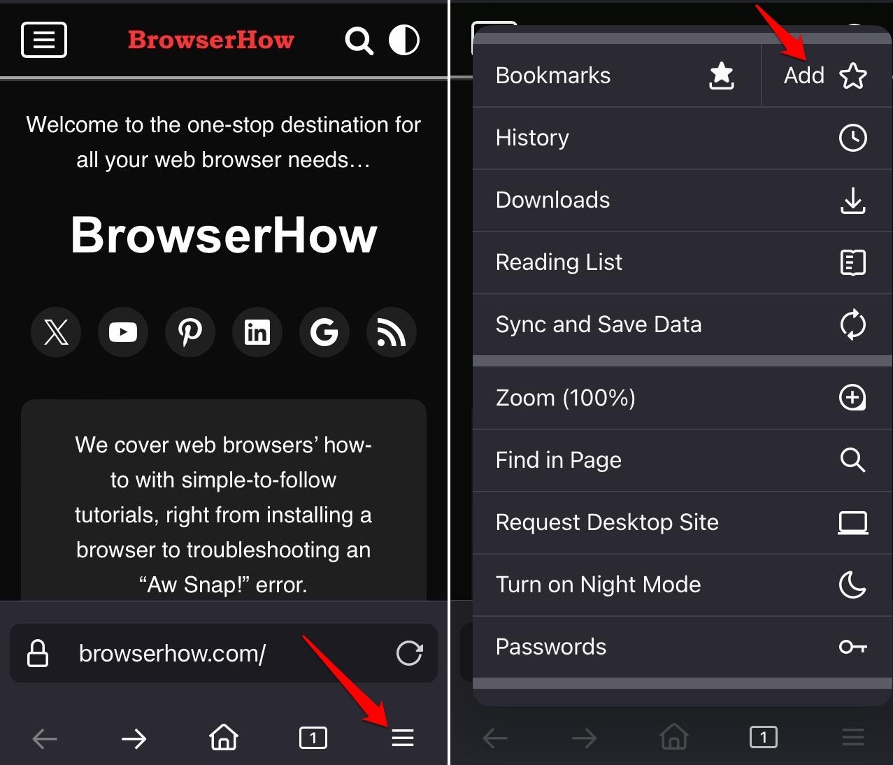 add a bookmark on Firefox iOS