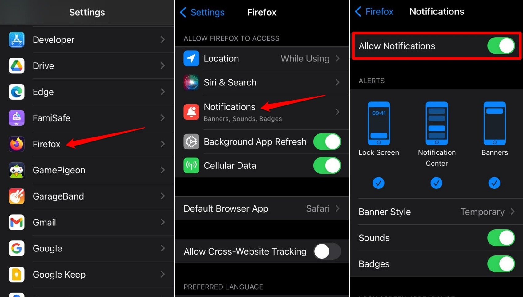 allow notifications on Firefox iOS
