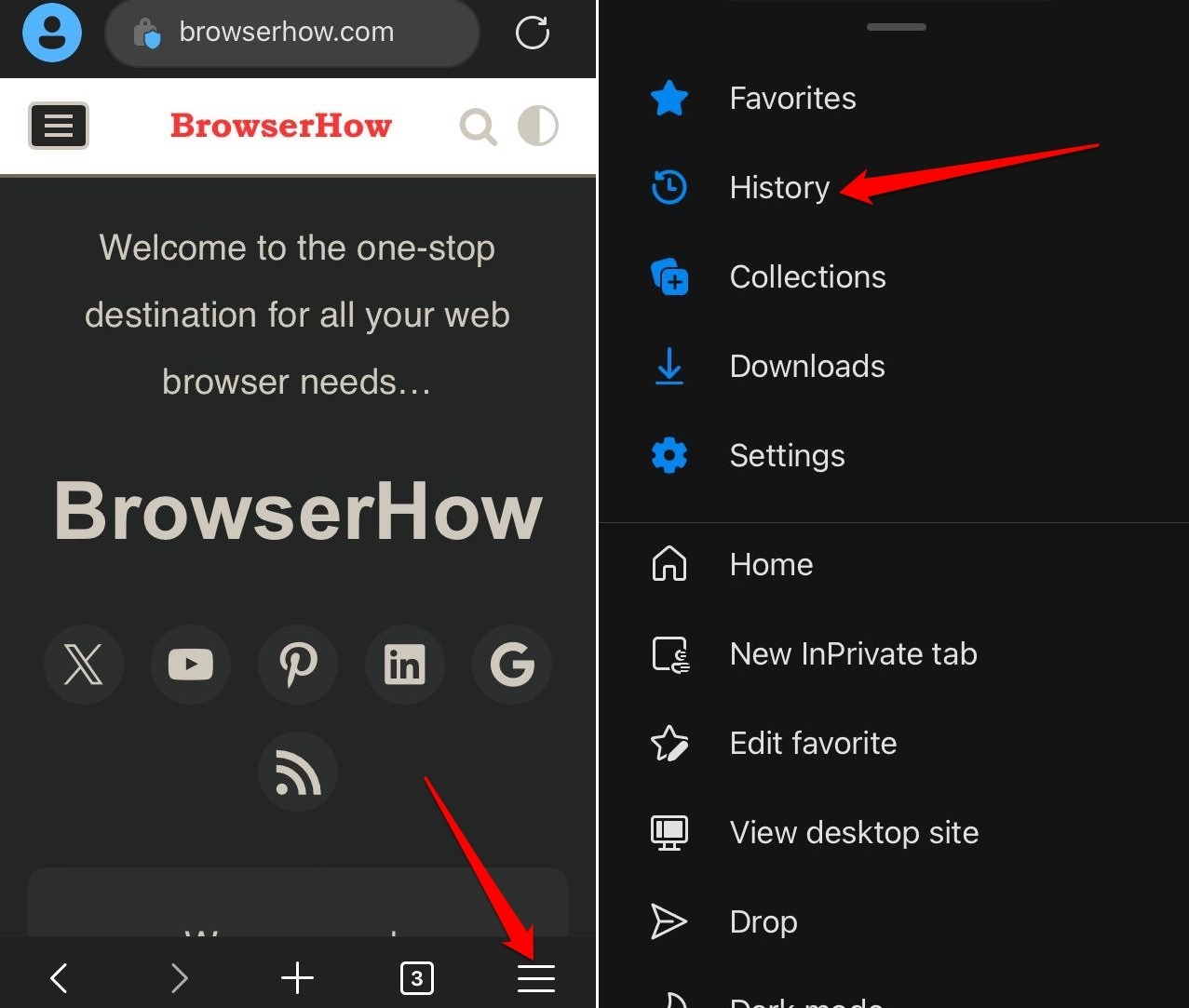 browsing history of Edge iOS
