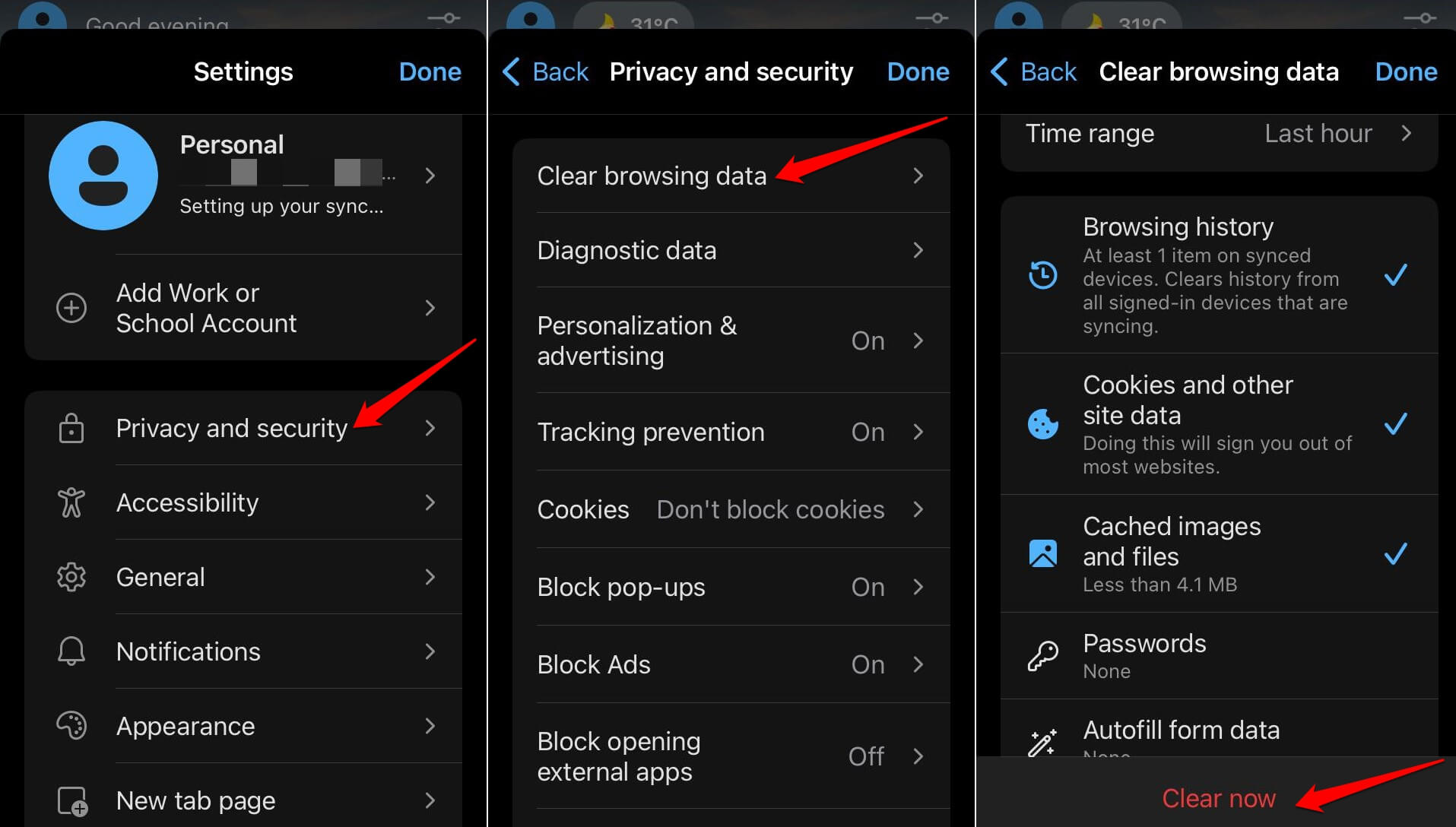 clear browsing data on Edge
