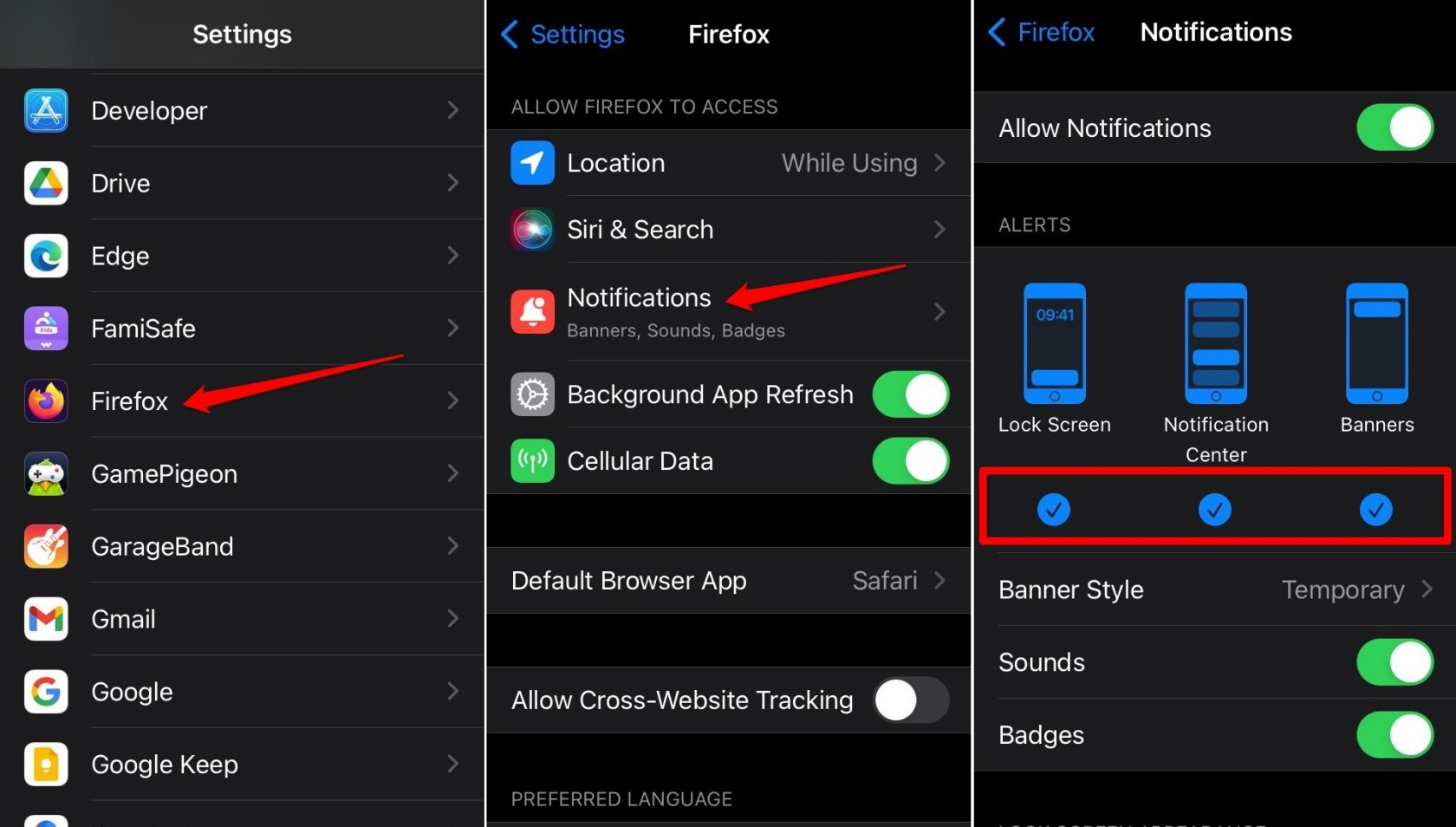 customize notification alerts on Firefox iOS