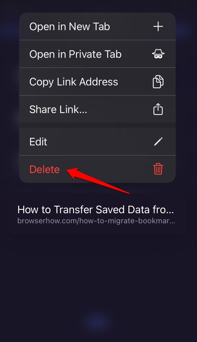 delete a bookmark on Opera iOS