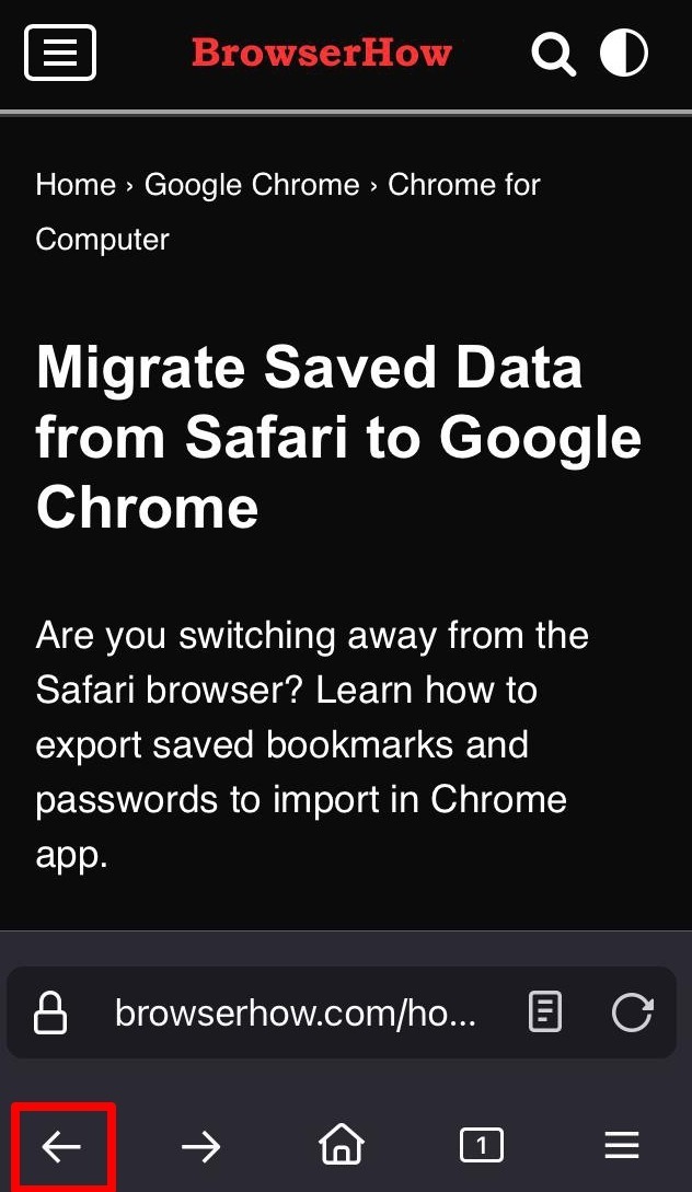 navigate backwards on Firefox iOS