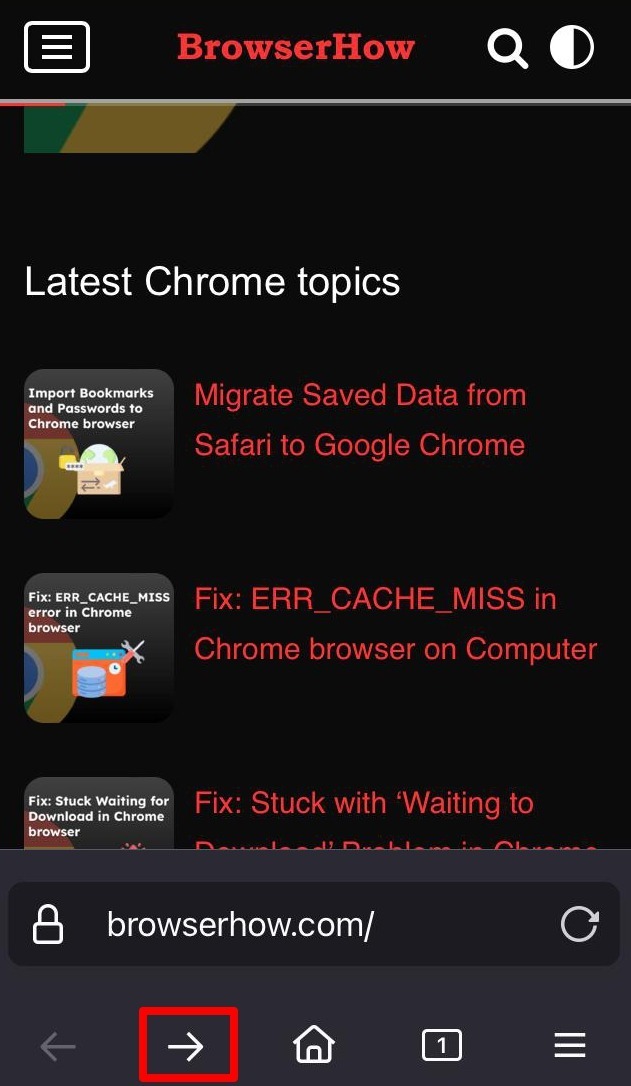 navigate forward in Firefox iOS