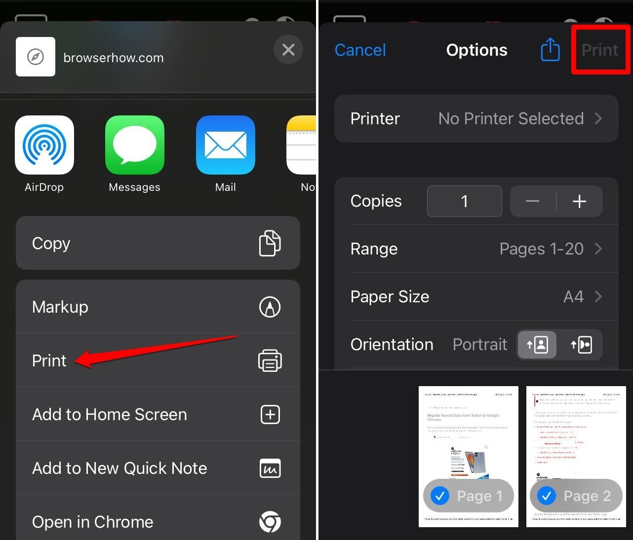 print preview in Firefox iOS