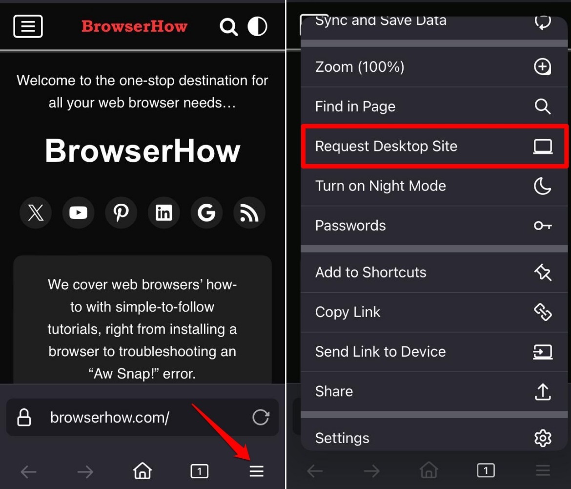 request desktop site view on firefox iOS