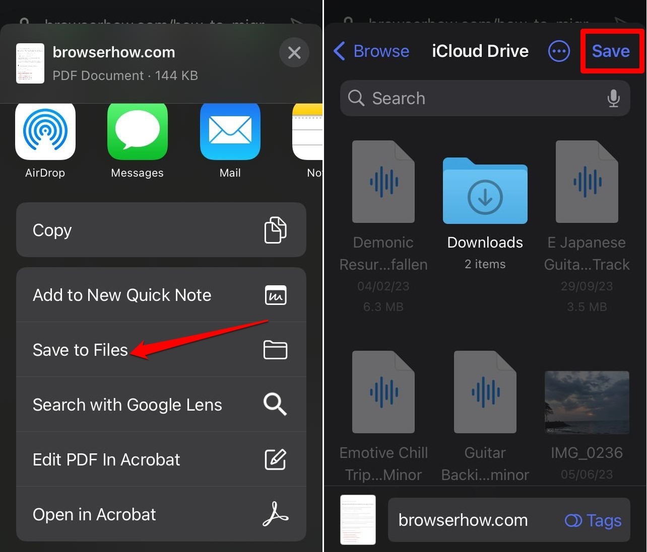 save a webpage on Opera iOS as PDF on iPhone Files app