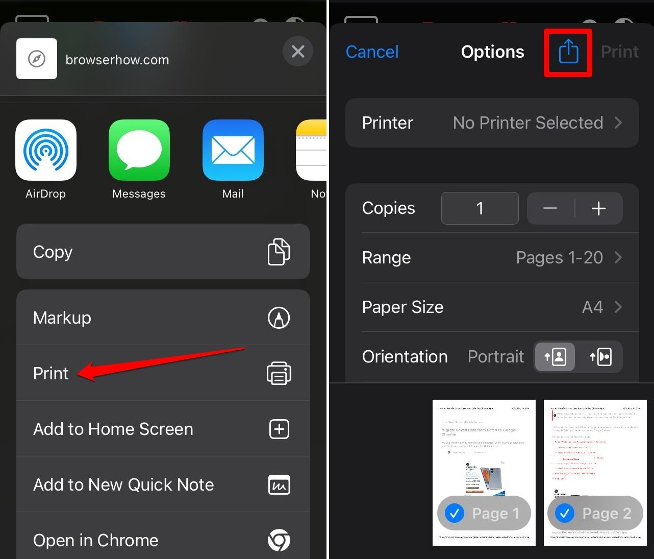 save the page on print preview of Firefox iOS