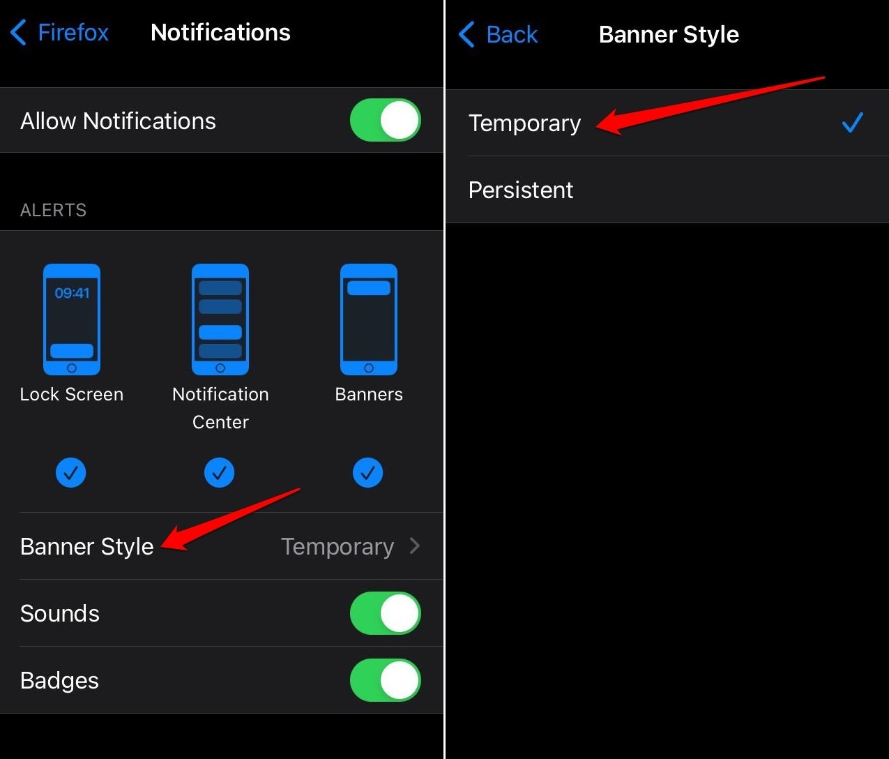set notification banner style for Firefox iOS