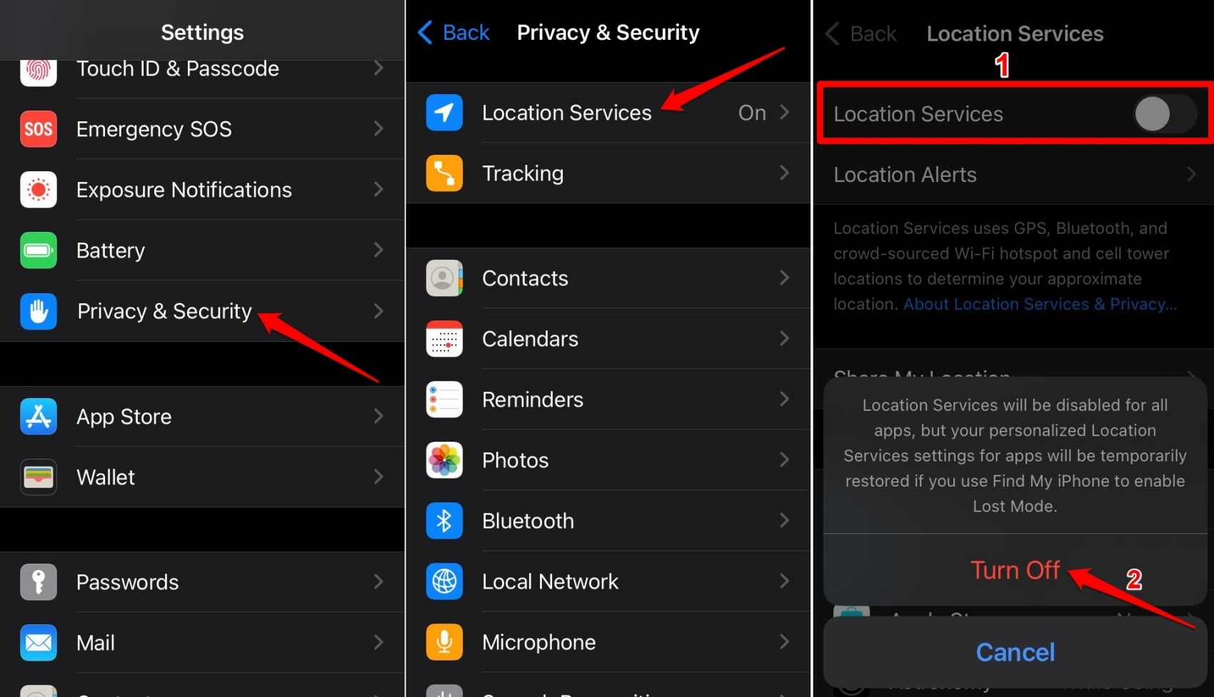 turn off location on iPhone