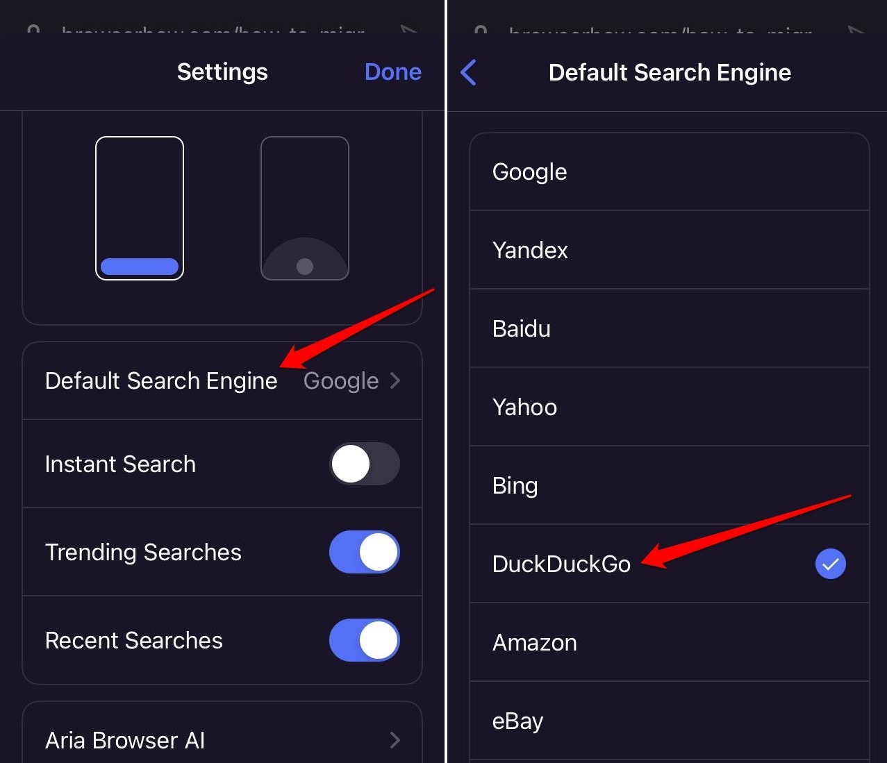 change the search engine on Opera iOS