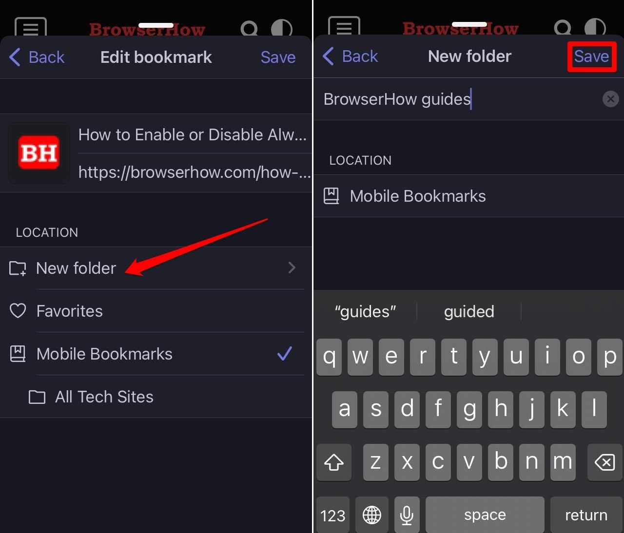 create custom bookmark folder in Brave iOS