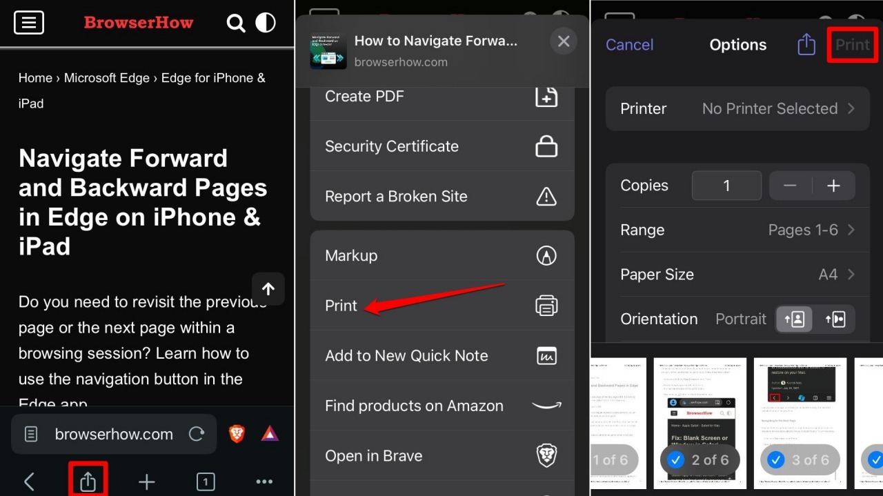 how to print a webpage in brave iOS