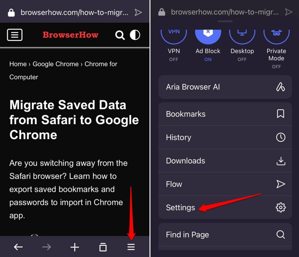 opera browser iOS settings