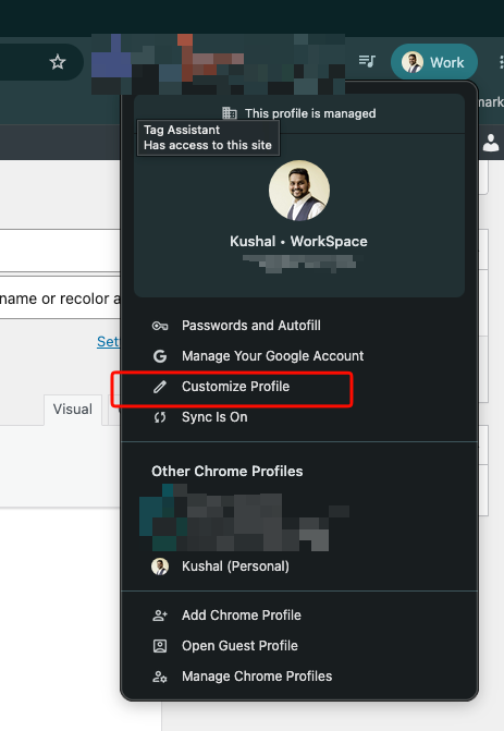 Customize Profile in Chrome Browser on Computer