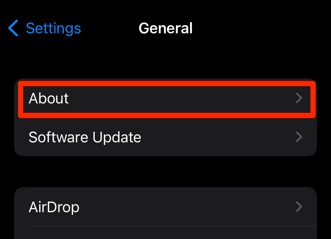 About iPhone Apple Device under General Settings
