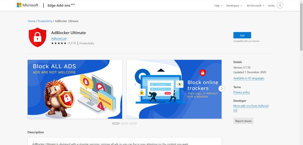 AdBlocker Ultimate Microsoft Edge Chromium Extension