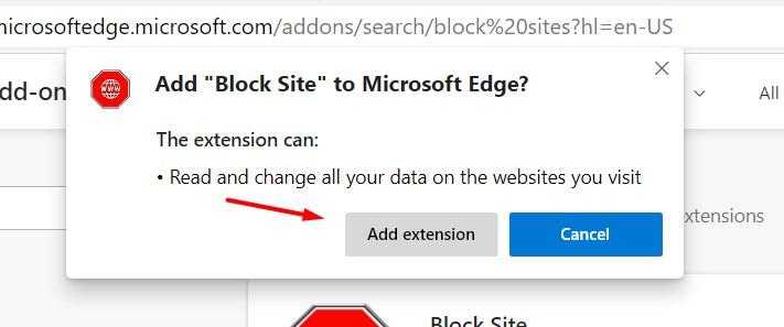Add Block Site extension on Microsoft Edge