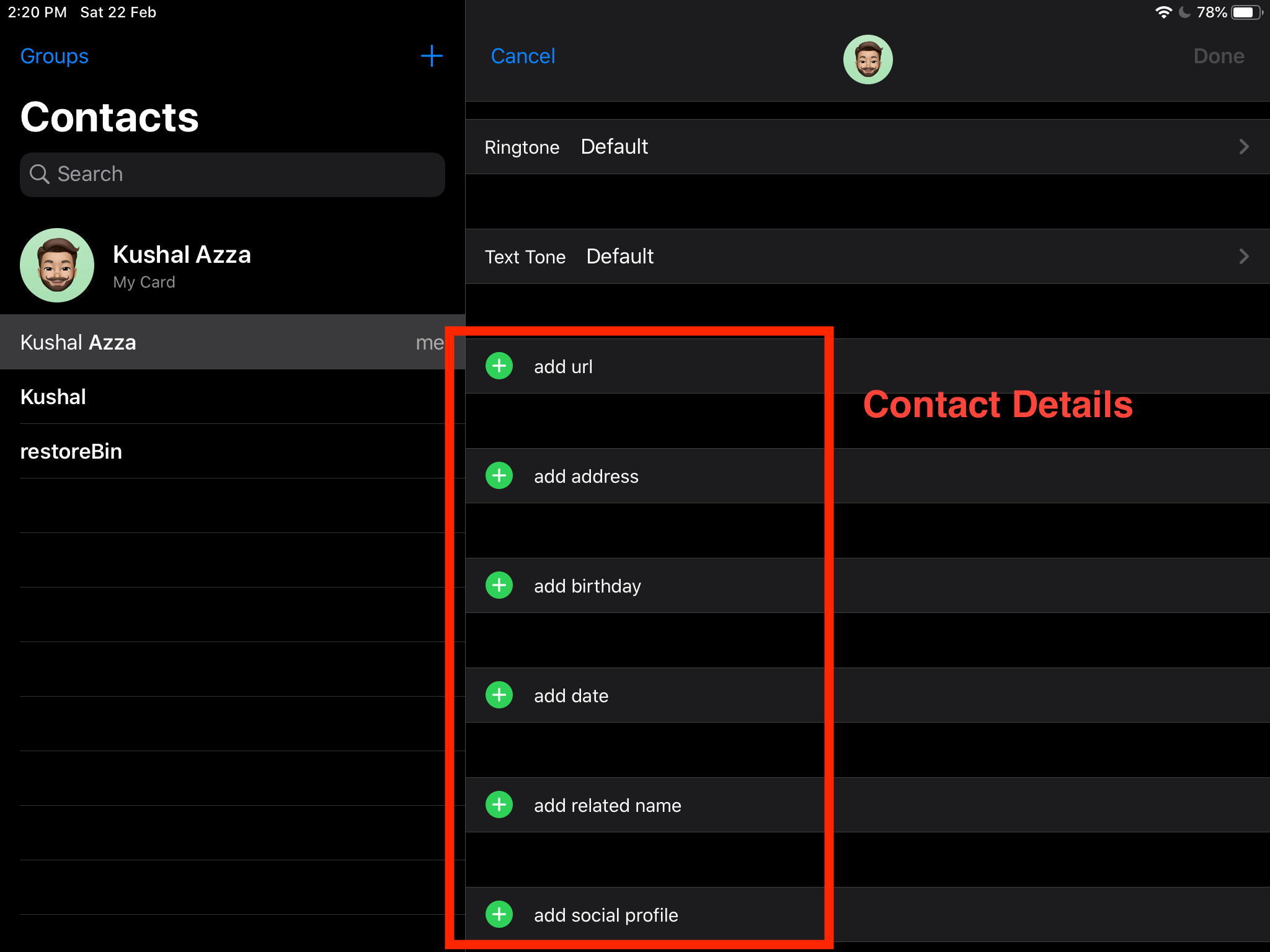 Add and Edit Contact Details in iPad or iPhone