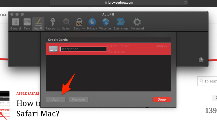 Add Credit Card Details for AutoFill in Safari Computer Mac