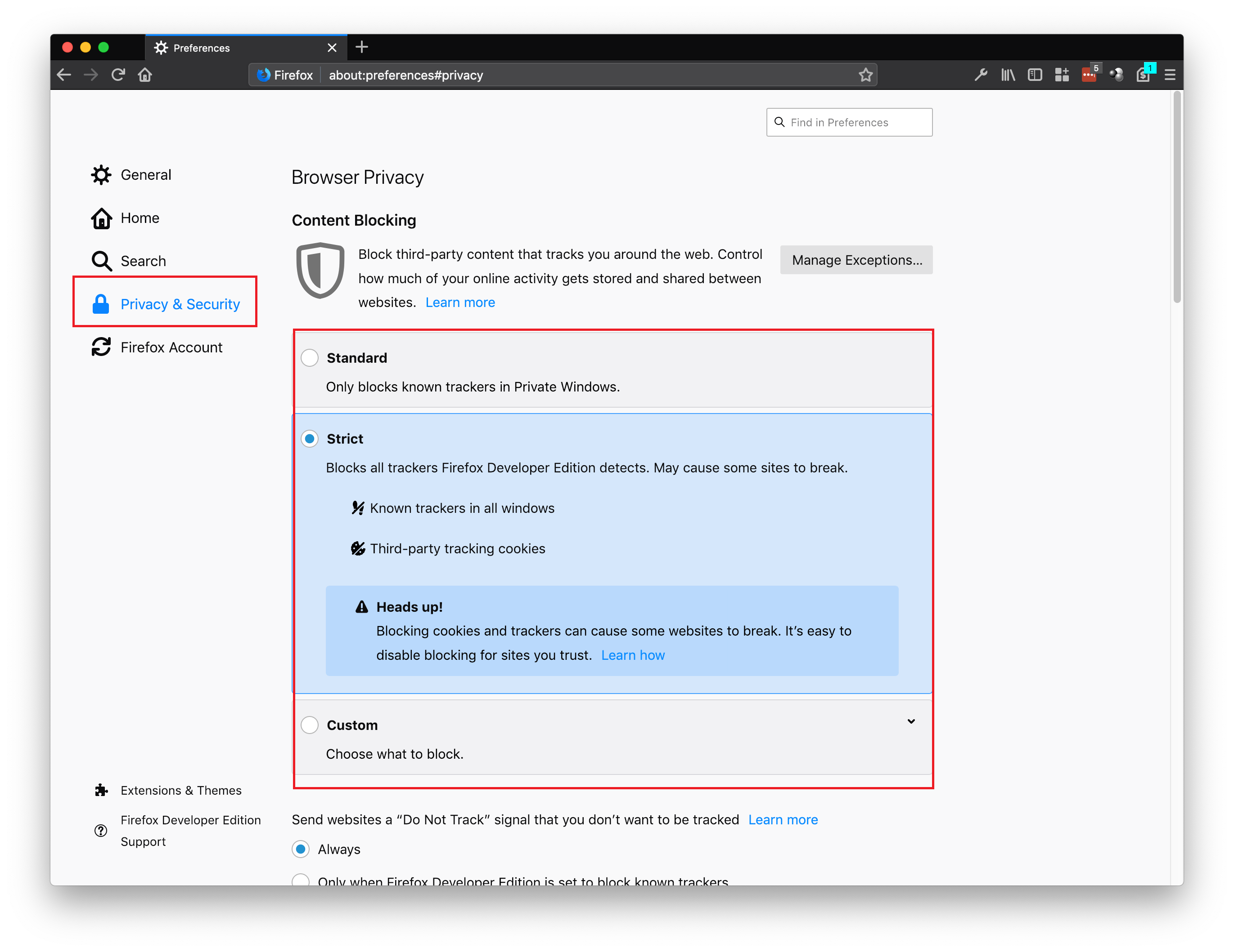 Adjust Firefox Content Blocking-1