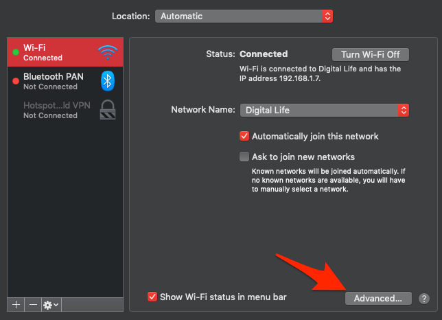 Advanced Network Settings in Mac