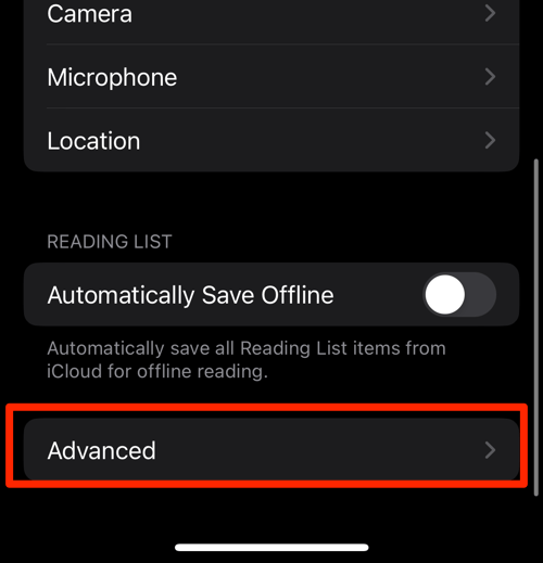 Advanced options in Safari on iPhone Settings